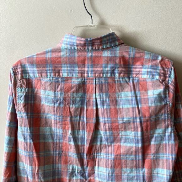 Vineyard Vines Boys XL Plaid Stretch Shirt Peach Blue - Picture 4 of 9